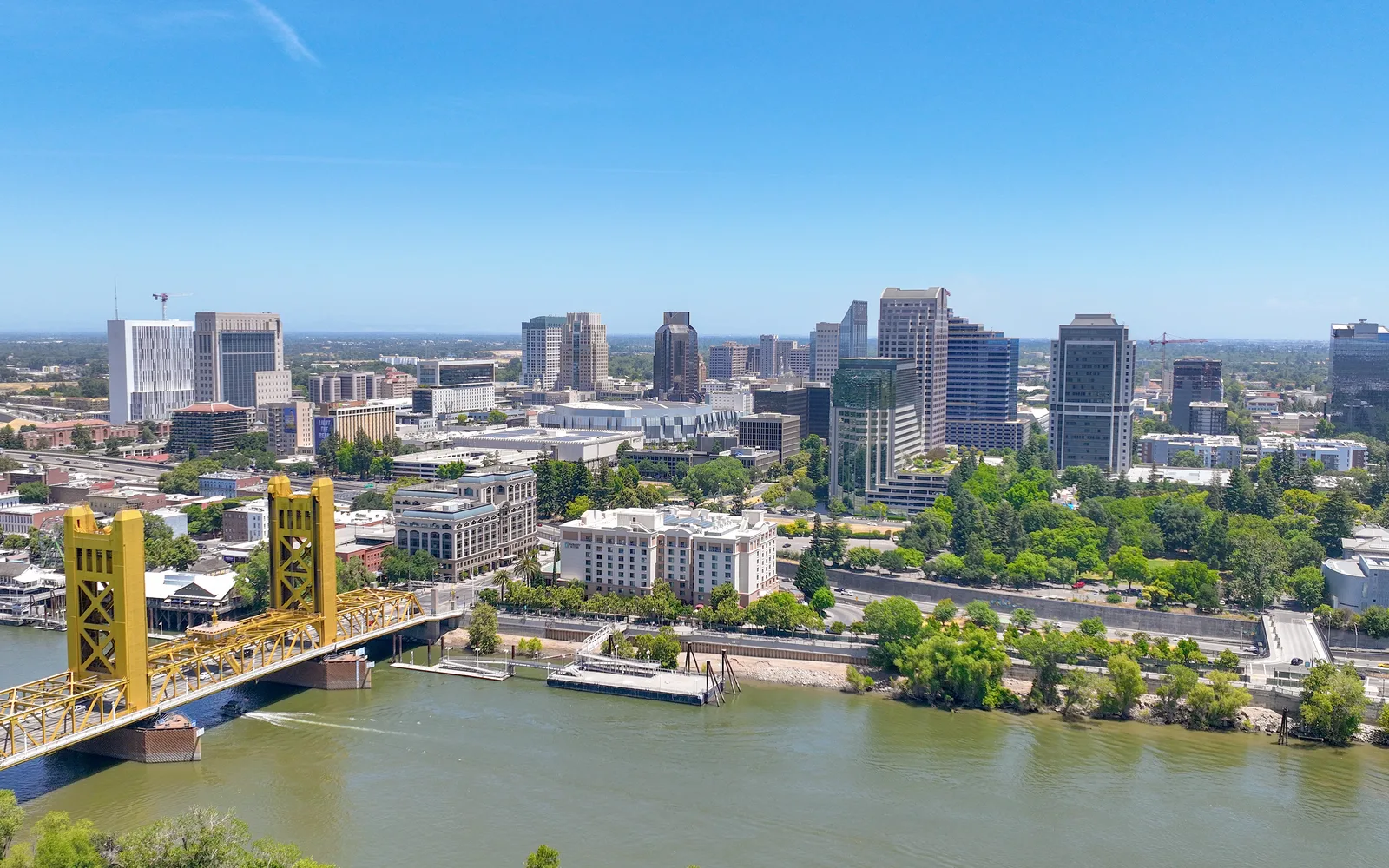 Sacramento, California skyline with government buildings and Tower Bridge in 2023